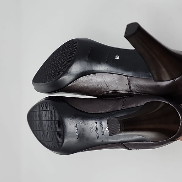 Aquatalia Brown Leather Heels Zip Back Booties Size 10 - Picture 5 of 7